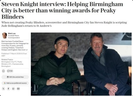 《浴血黑帮》主创：希望有天贝林厄姆回伯明翰效力，未来还有机会