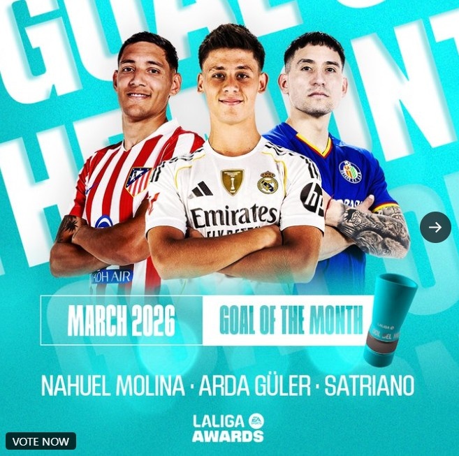 西甲2月最佳进球候选：居莱尔本方半场吊射，莫利纳惊天世界波