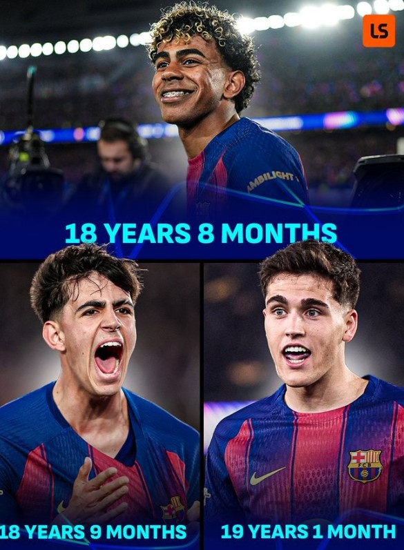 亚马尔+贝尔纳尔+库巴西，巴萨三名U19球员欧冠淘汰赛首发创纪录