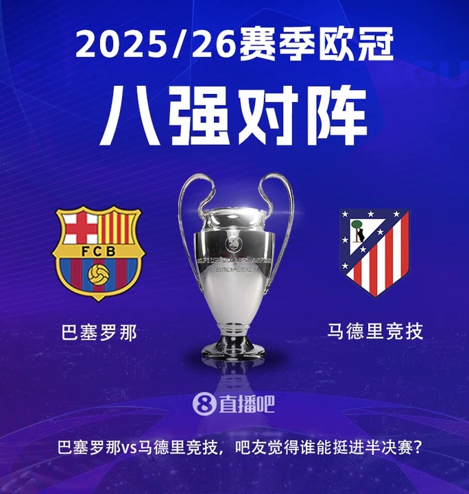 西甲内战！欧冠1/4决赛巴萨将对阵马竞，巴萨先主后客