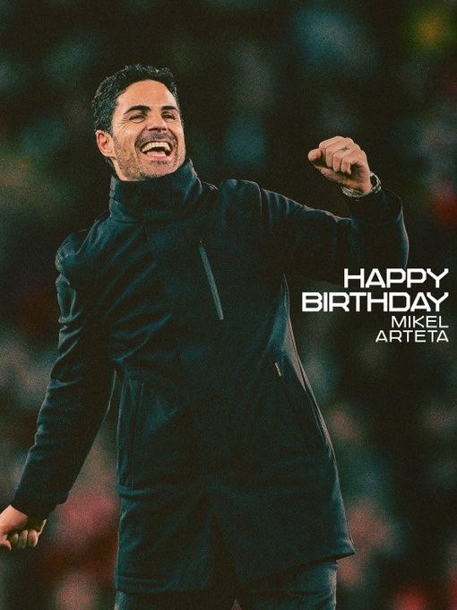 阿尔特塔迎来44岁生日，阿森纳官推发文祝福：生日快乐！
