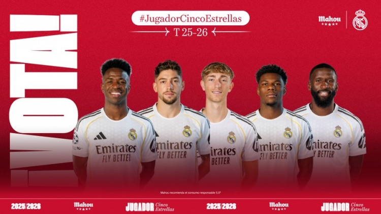 皇马月最佳候选:维尼修斯、巴尔韦德、赫伊森、琼阿梅尼、吕迪格