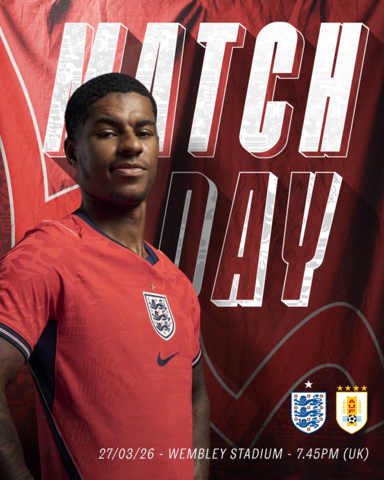 英格兰队发布对阵乌拉圭友谊赛海报，拉什福德单人出镜