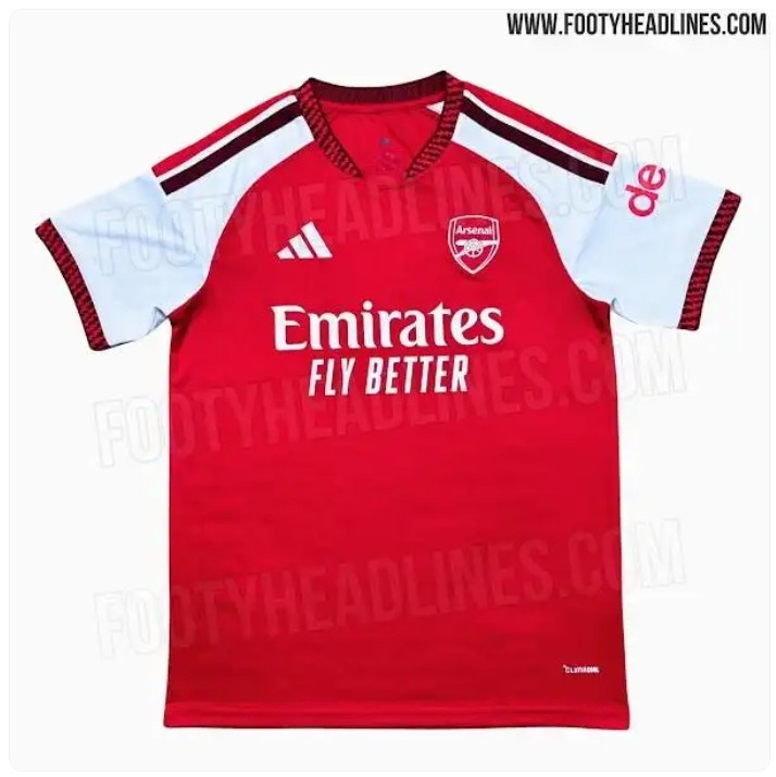 阿森纳新赛季主场球衣谍照：两种红色色调搭配+独特闪电图案