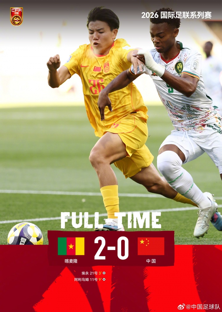中国队0比2不敌喀麦隆队，中国队以一胜一负结束了本次比赛征程